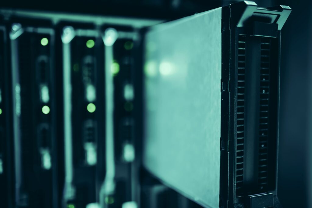 Close-up of enterprise server infrastructure in a data centre