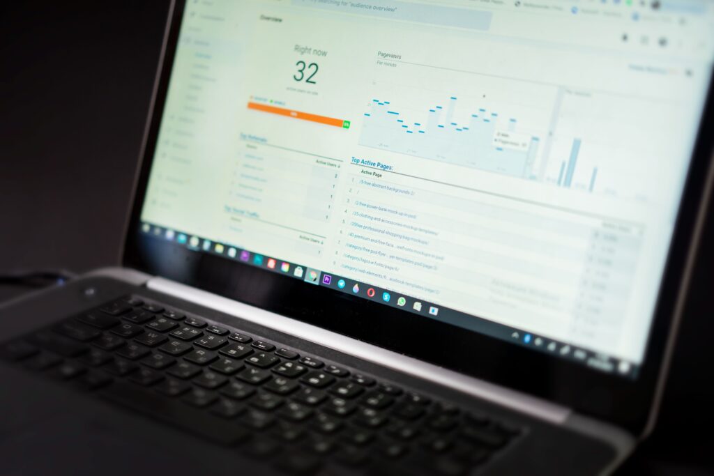 Laptop displaying a web performance analytics dashboard